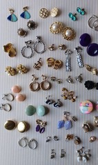 Lot 63 Pair Vintage Clip Screw Back Earrings Mixed Materials Tones Some Wear