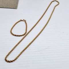 Vintage Sweet 14K Gold Overlay Rope Chain Necklace Bracelet Set 23” Signed