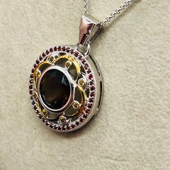 Sterling Silver 925 Open Work Crystal Round Signed NF Pendant Chain Necklace JTV