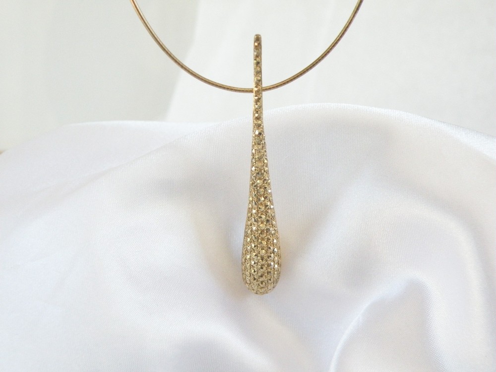 Dallas Prince Gold on Sterling Silver Modernist Marcasite Pendant Necklace