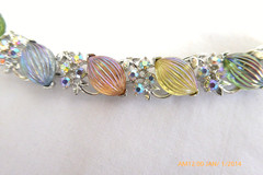 RARE LISNER IRIDESCENT RIBBED GLASS RHINESTONE FRUIT SALAD NECKLACE EARRINGS SET