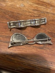 Sterling Cats Eye Sun Glasses Pin + Ribbon Pin Mexico 92.5 Both Well Made