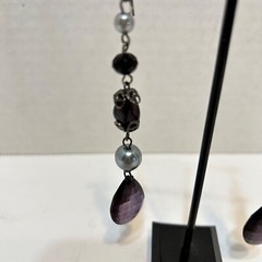 Vintage Black and Gray Beaded Dangle Drop Pierced Earrings 3.25″ Long