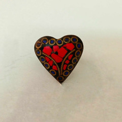Antique Brass Heart Shape Ring – Coral and Lapis Lazuli Stone Unique Jewelry