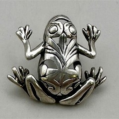 Frog Lapel Pin Scroll Intricate Design Signed Jezlaine Sterling Silver 925