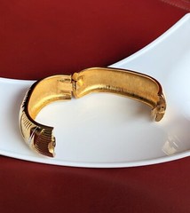 Vtg Oroton High Polish Shiny Gold Silver Tone Wide Bangle Fits 7″ Bracelet Dent