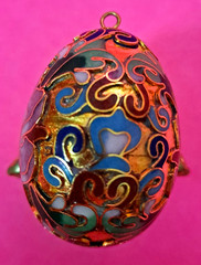 Vintage Chinese Enamel Cloisonne Egg Pendant or Ornament Colorful Egg & Stand