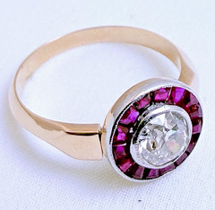 Vintage 18ct Gold Diamond & Ruby Cocktail Ring 0.60ct Natural Old Cut Size 6.75