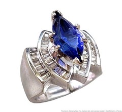 Gem Quality Tanzanite Fine Diamond Heavy 14k White Gold Vintage Statement Ring