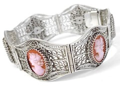Vintage 6 Cameo Cannetille Bracelet & Cameo Earrings from Italy 800 925 Silver