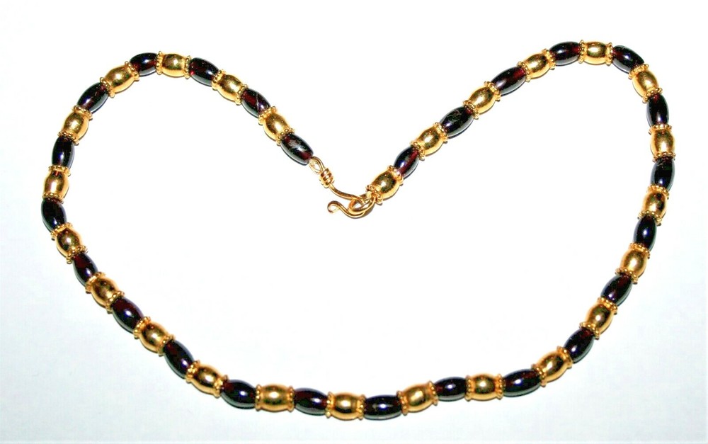 Vintage 1992 Signed MMA WAG Gold plated Brass & Garnet Beads 17″ Necklace