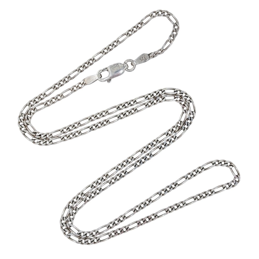 Vintage Sterling Silver 925 Figaro Link Chain Necklace 18″