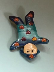 Handmade Blue Polymer Clay Boy w Hearts all Over & Round Wire Rim Glasses Pin