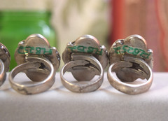 4 Vintage Sterling Turquoise Old Pawn Matching Rings x 4 Lot