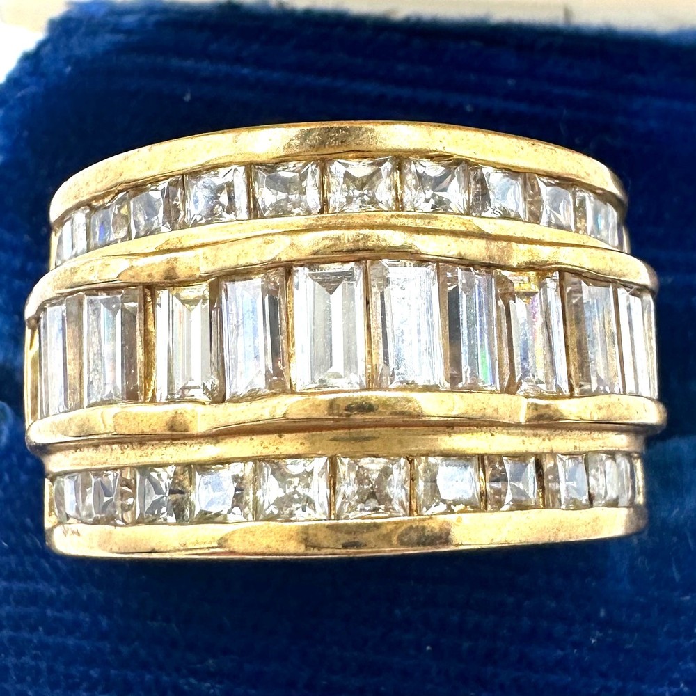 Ross Simons 925 sterling silver gold vermeil cubic zirconia cocktail ring size 7