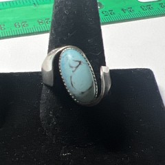 VTG Beau Sterling Silver Turquoise Ring Oval Stone Modernist Ring Sz 7.75