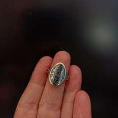 Vintage Silver Niello Ring Oval Floral Gold Frame Russian 875 Soviet Men Women