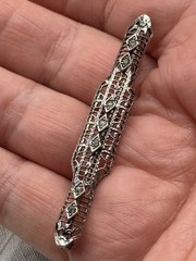 Art Deco Bar Pin Silvertone Openwork Rhinestone 2.25in Vintage