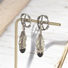 Vintage Navajo Sterling Silver Feather Dangle Earrings by Ernest Rangel, 1.75″