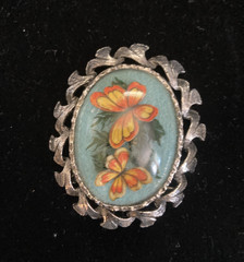 Vintage Style Oval Silver Cabochon Butterfly Brooch/Pendant 2.25″ Long