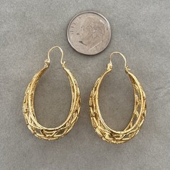 Vintage Gold Tone Filigree Lattice Hoop Earrings For Pierced Ears