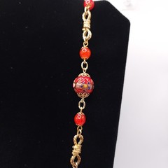 Rare Venetian Wedding Cake Bead Necklace Red Murano Glass Vintage 33in