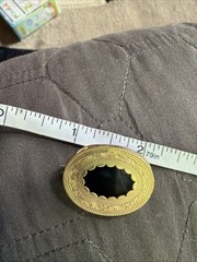 Victorian Ornate Mourning Brooch Etched Gold Fill Metal Onyx Center C Clasp Pin