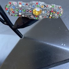 Vintage 1930s Art Deco Czech Rainbow Rhinestone Bar Brooch & Dress Clip Lot