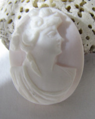 High Relief Conch Shell Cameo Lady Portrait Pink Hand Carved Loose 26mm