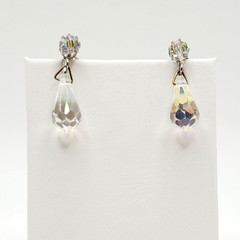 Vintage AB Crystal Faceted Teardrop Prism Drop Dangle Fancy Screw Back Earrings