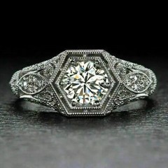 Art Deco Vintage Style Round Lab Created Diamond Engagement Ring 14K Gold Finish