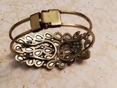 Vintage Peacock Clamper Bracelet Metal Multi-Colored Faceted Crystals Fashion