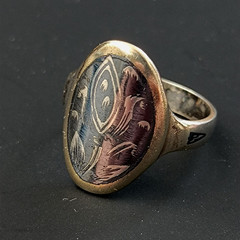 Vintage Silver Niello Ring Oval Floral Gold Frame Russian 875 Soviet Men Women