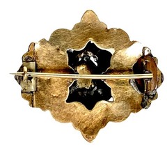 Antique 10K Yellow Gold Blue Enamel, Seed Pearls, Paste Diamond 7.3 grams 1-5/8″
