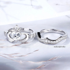 1.50Ct Heart Cut Moissanite Crown Claddagh Engagement Ring 14K White Gold Plated