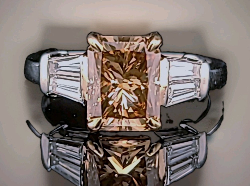 Vintage Platinum Engagement Ring 2.34ct.Natural Champagne Radiant Diamond GIA