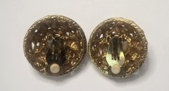 Vintage Signed Graziano 1980s Dome Aurora Borealis Gold Tone Clip On Earrings