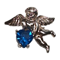 Vtg Avon Sterling Silver Cherub Angel Pendant Necklace Blue Heart CZ 18″ NEW