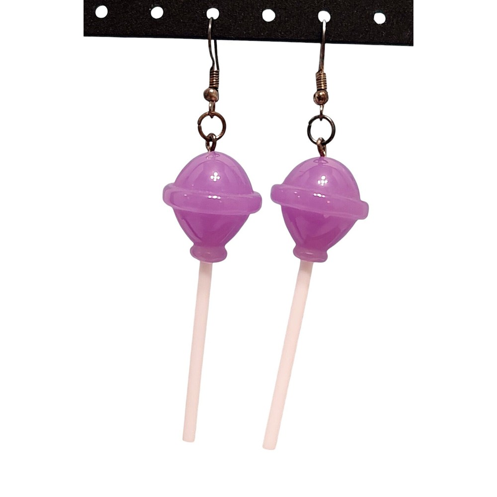 VTG Retro Chunky Fun Pink Lollipops Statement Dangle Everyday Earrings 3.5″