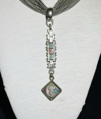 OOAK CHAINS NECKLACE W- Vintage WATCH FOB DROP Turquoise & Coral Inset Star Moon