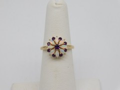 SWEET VINTAGE 14K YELLOW GOLD FIERY FIRE OPAL AMETHYST STONE RING SIZE 6