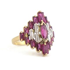 Vintage Tourmaline Diamond Pyramid Cocktail Ring 14K Yellow Gold, 4.21 Grams