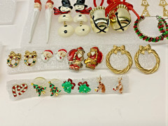 Vintage To Modern Lot of 40 Christmas Holiday Pierced Earrings Costume Jewelry