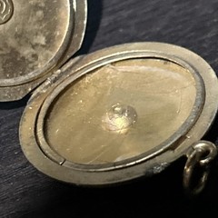 Victorian 9.9g Round Matte Gold Filled Locket Pendant Photo C Co Stamp CZ Stone