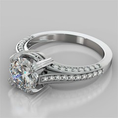14K White Gold Over 2CT Round Lab Created Diamond Ring Vintage Split Shank Pave