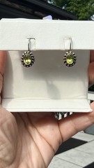 VTG FAS 925 Silver Earrings W/ Faceted Oval Cut Peridot Gemstone & Beaded Edge
