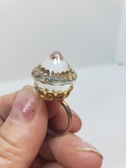 Vintage Rivoli AB Glass Cocktail Ring Gold Tone Adjustable Crown Setting Retro