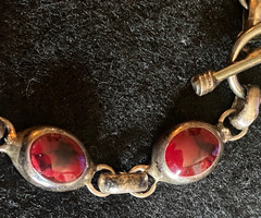 Vintage Sterling Silver Red Jasper Marble Link Bracelet Toggle Clasp 7 1/4″