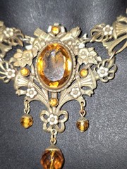 Eloquent Baroque Vintage Necklace with Orange Topaz Crystal, Gothic Statement