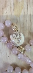 Vintage Chinese Export Necklace, Carved Rose Quartz Flower, Signed Asian Figural